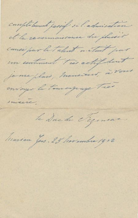 Philippe de MONTESQUIOU-FEZENSAC lettre autographe signée à Frédéric Febvre