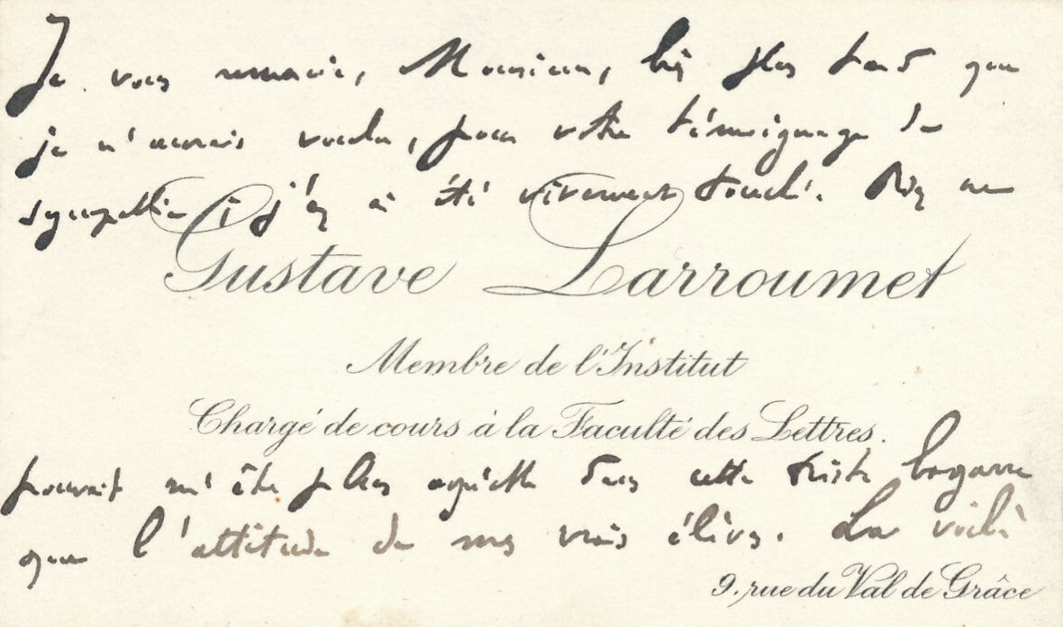 Gustave LARROUMET évoque une bagarre et des vrais élèves carte autographe signée