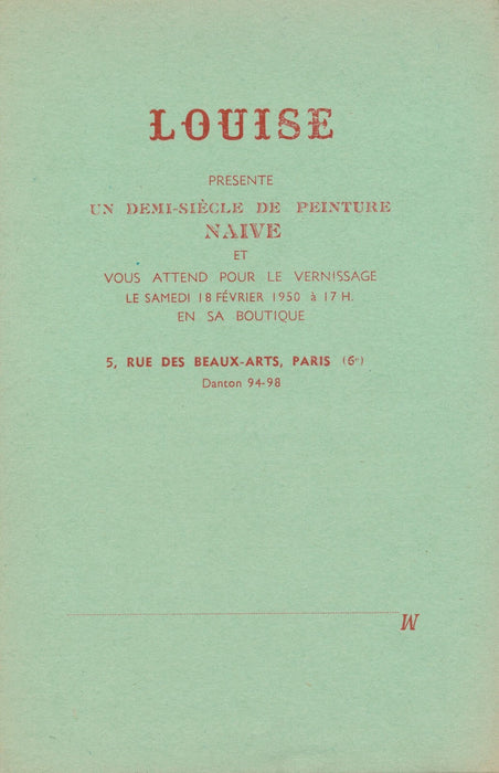 GALERIE LOUISE 3 invitations 1950 Vandersteen Jim Frey peintre naïve Jakovsky