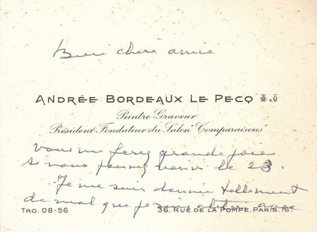 Andrée BORDEAUX-LE PECQ peintre carte autographe signée