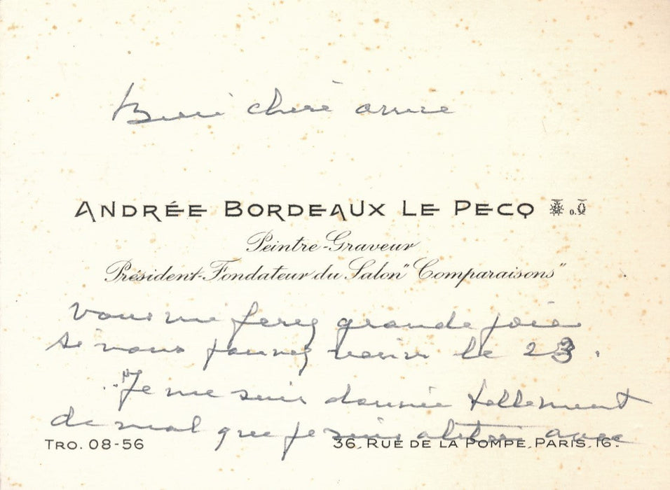 Andrée BORDEAUX-LE PECQ peintre carte autographe signée