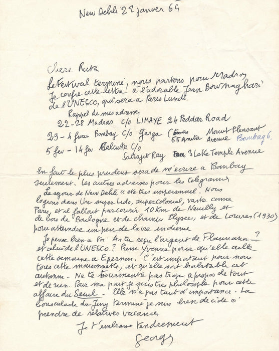 Georges SADOUL son travail ses voyages en Inde son amour pour sa femme 5 lettres