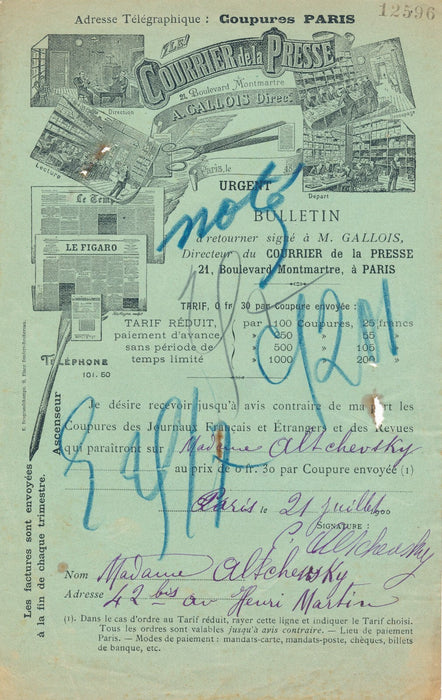 Christine Kristia ALCHEVSKA Mme ALTCHEVSKY poetesse Ukraine autographe