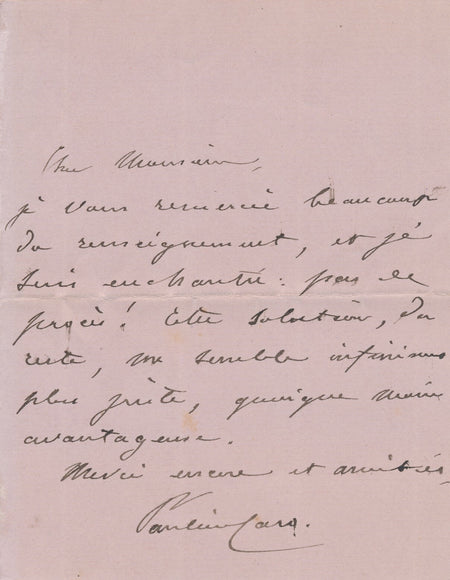 Pauline CARO lettre autographe signée soulagement pas de procès !
