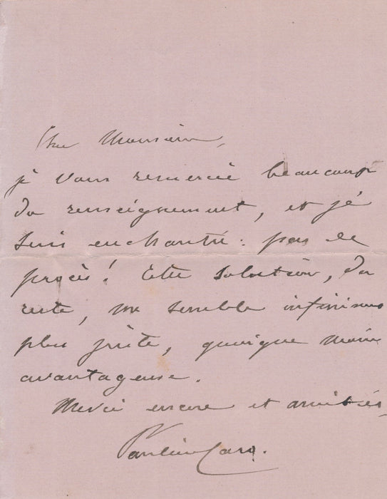 Pauline CARO lettre autographe signée soulagement pas de procès !
