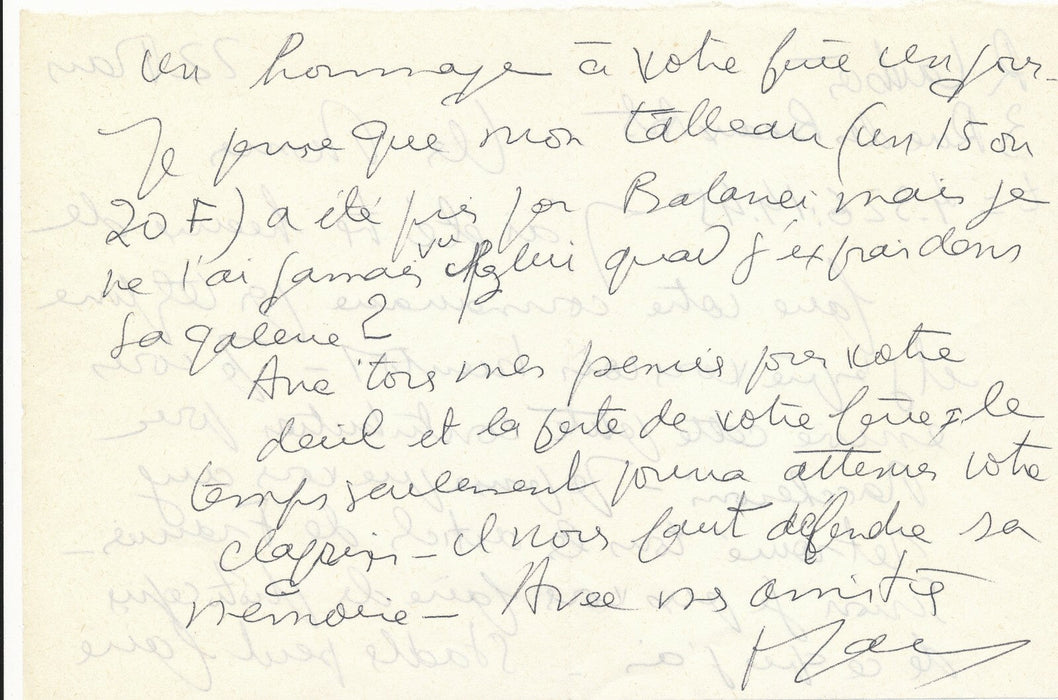 René LAUBIÈS lettre autographe signée mémoire François Pluchart Henri Maccheroni