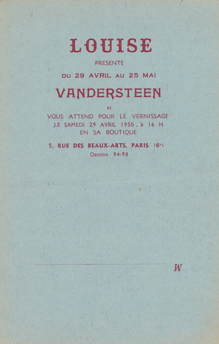 GALERIE LOUISE 3 invitations 1950 Vandersteen Jim Frey peintre naïve Jakovsky