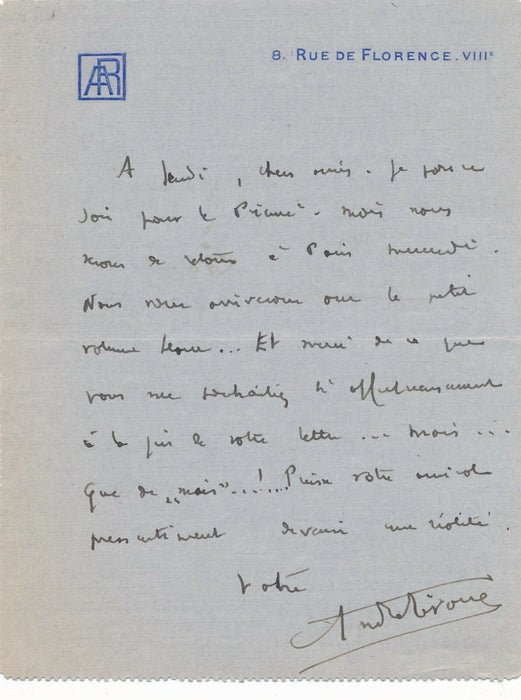 André RIVOIRE 4 lettres autographes signées poète Gabriel Faure amitié