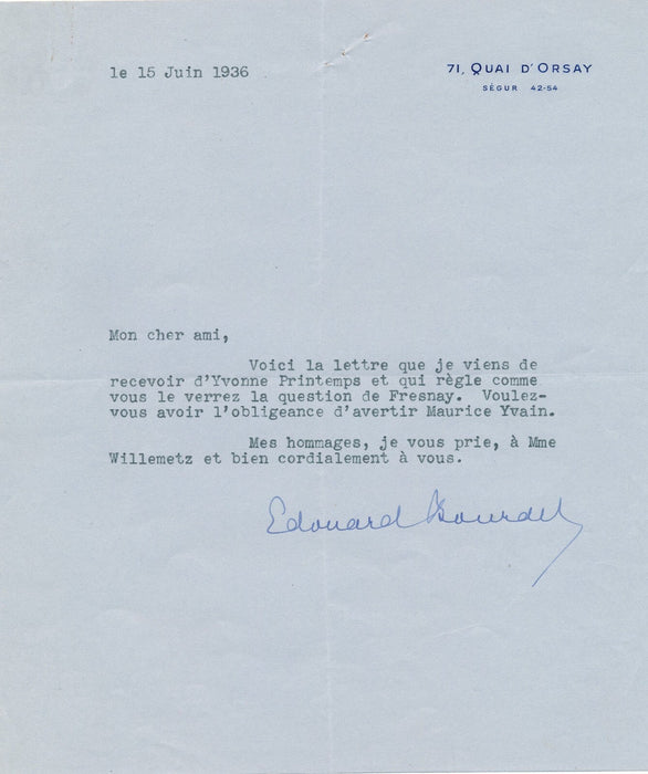 théâtre Edouard BOURDET 7 lettres à Albert WILLEMETZ Yvonne Printemps Rubicon