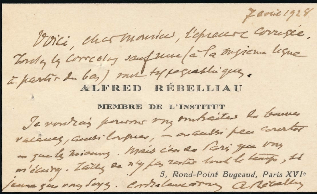 Alfred Rébelliau historien religion lettre autographe signée Billoux impremerie