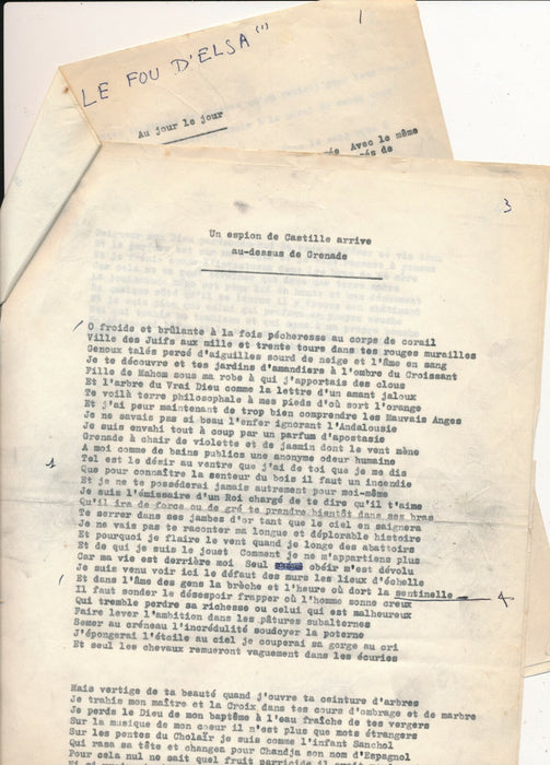 ARAGON 4 poèmes dactylographiés Paroles peintes annotations autographes fou Elsa