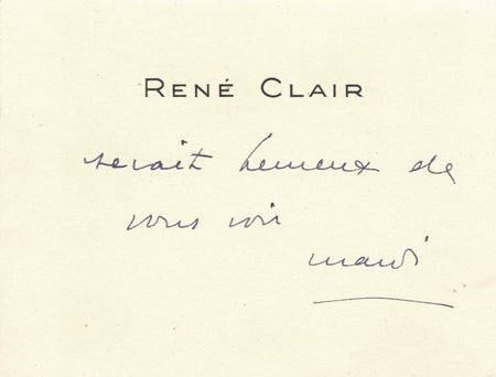 René CLAIR (1898-1981), cinéaste Carte de visite autographe
