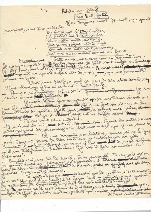écrivain Paul GUTH ensemble 1 manuscrit autographe 3 lettres 2 dédicaces !