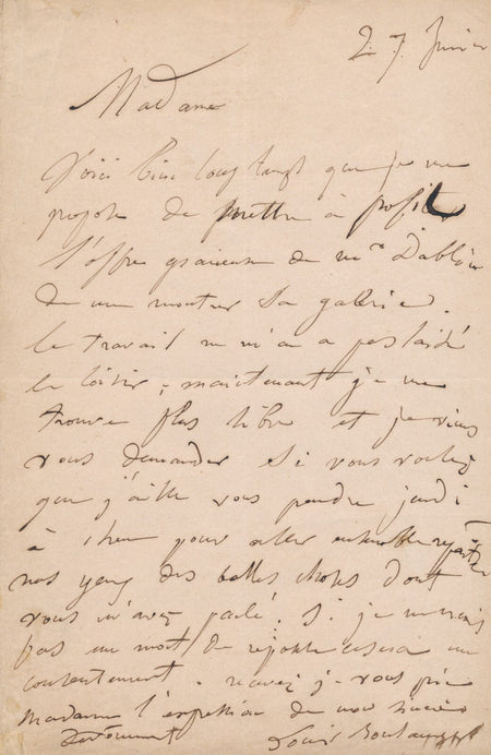 Louis BOULANGER propose d'aller visiter une galerie lettre autographe signée