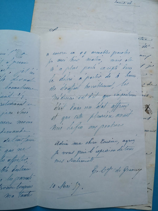 Noblesse GRANCEY Eugénie Cordoüe Mandat 2 lettres à Zoé BIENVILLE DENTERGHEM