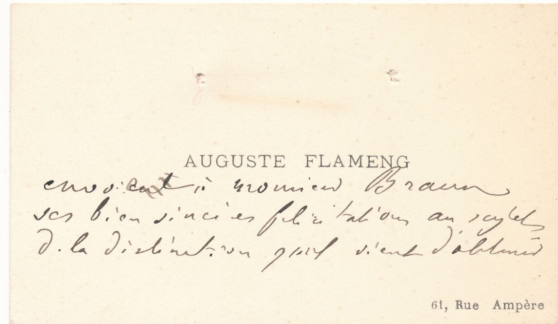 A. FLAMENG 1 lettre autographe signée 4 carte de visite Alliance Arts Cercle