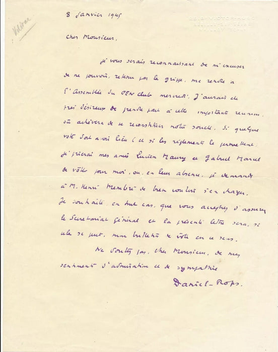 Daniel-Rops 4 lettres autographes signées et 4 cartes autographes signées