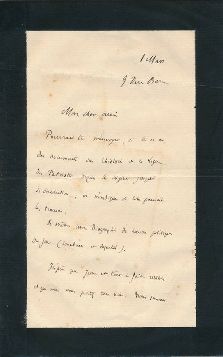 James DARMESTETER linguiste perse Ligue des Patriotes lettre autographe signée