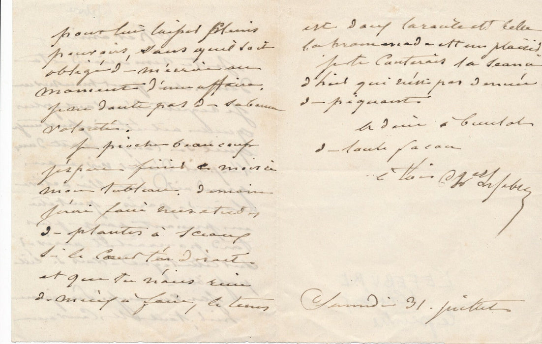 peintre Charles LEFEBVRE va à Sceau faire 2 études de plantes lettre autographe
