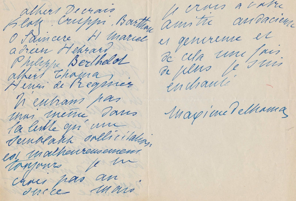 M. Dethomas lettre autographe signée Decaris Berthelot Regnier recommandations