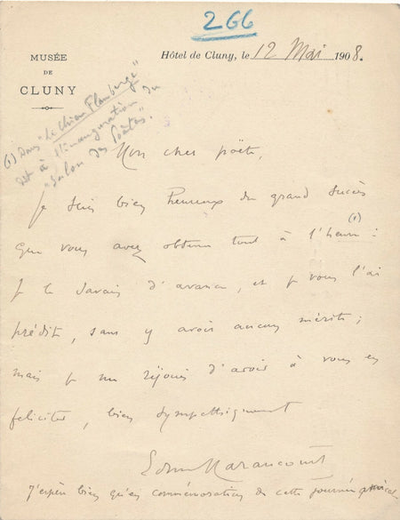 Edmond HARAUCOURT Lettre autographe signée Chien Flamberge succès musée Cluny