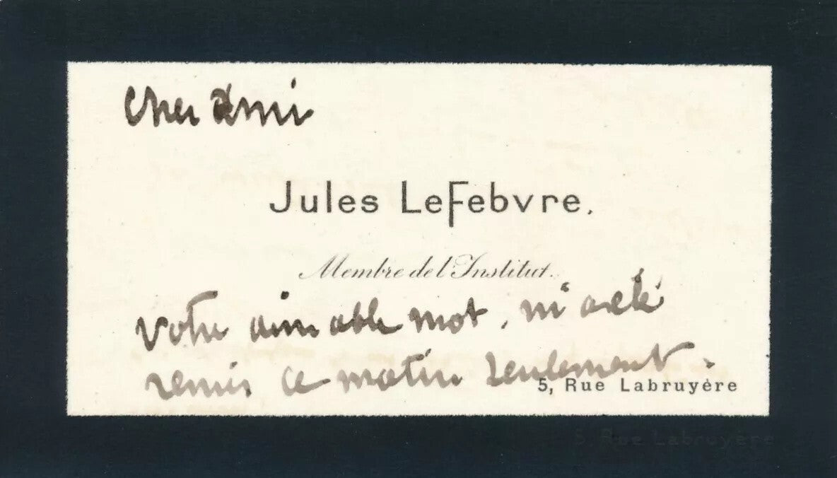 Jules LEFEBVRE peintre 4 cartes de visite autographes signées à Gaston BRAUN