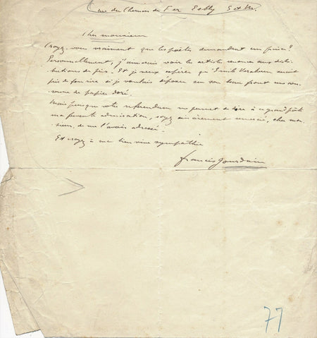 Art Francis JOURDAIN lettre autographe signée hommage Émile Verhaeren rire Belge