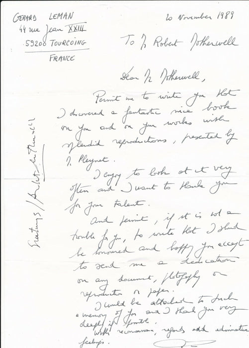 Robert MOTHERWELL (1915-1991), peintre américain signature autographe !