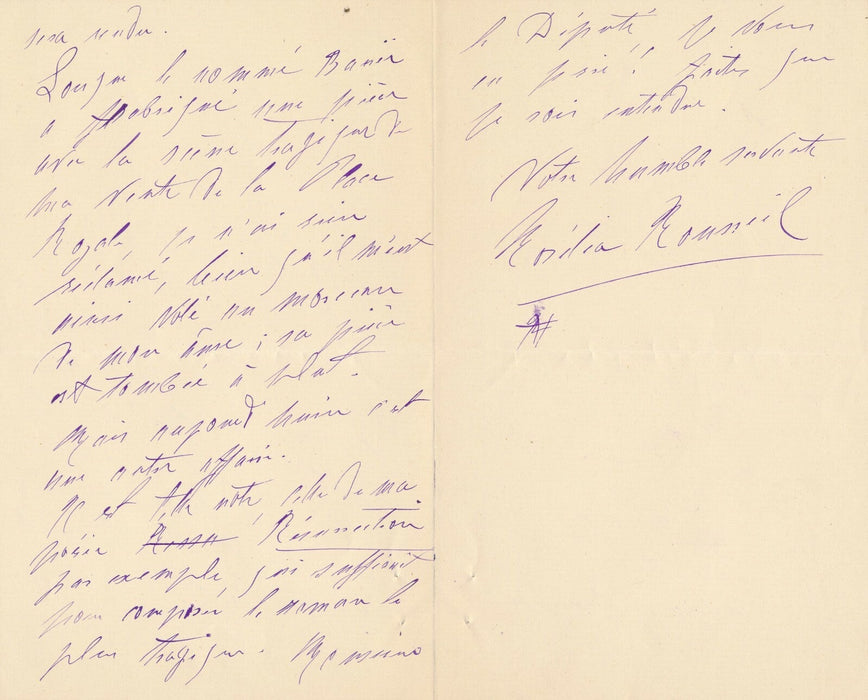 Rosélia ROUSSEIL on lui a volé un morceau de son âme ! lettre autographe signée