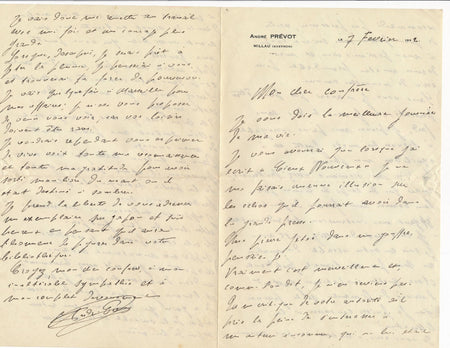 écrivain André Prévot (1910-) belle lettre de début de carrière autographe