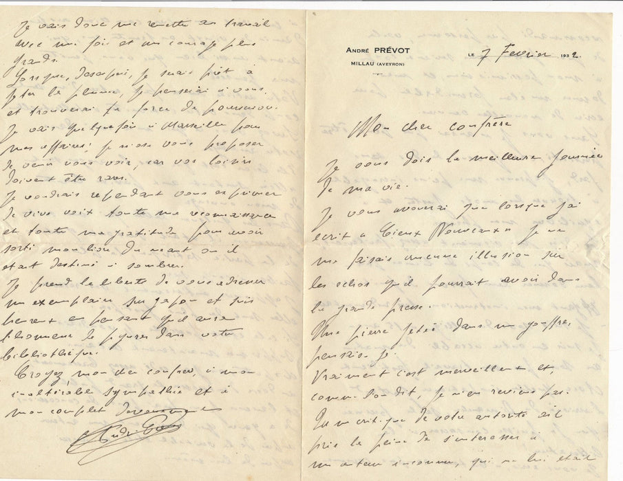 écrivain André Prévot (1910-) belle lettre de début de carrière autographe