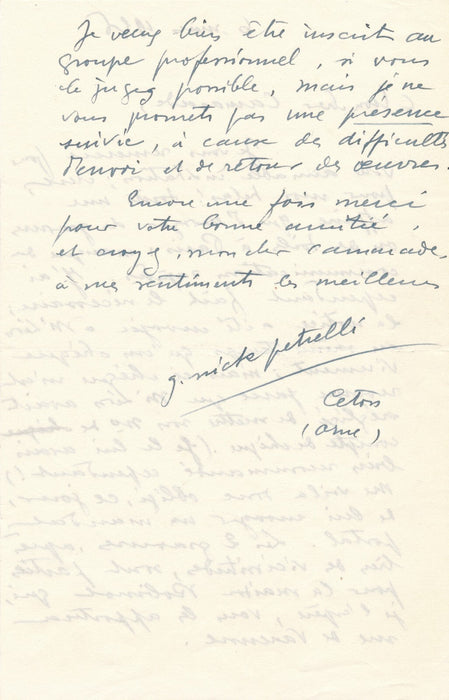 Graveur Gaston NICK-PETRELLI 3 lettres autographes 1 CAS Corse Ceton Orne