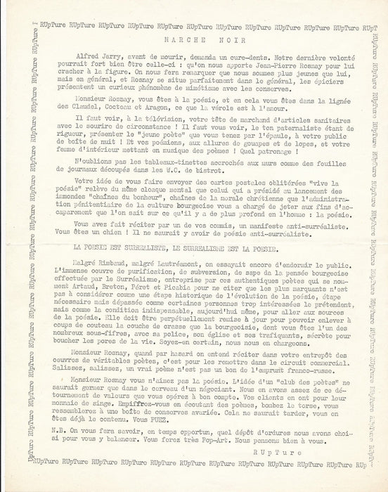 groupe RUPTURE littérature 2 tracts v. 1960 Qui vive ? - Marche noir surréalisme