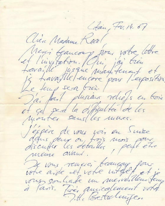 Hafis Joachim BERTSCHINGER Suisse artiste 7 lettres autographes