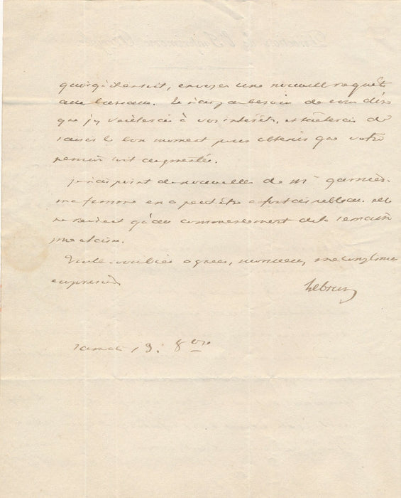 Pierre-Antoine LEBRUN Imprimerie royale lettre autographe signée Auguste RIGAUD