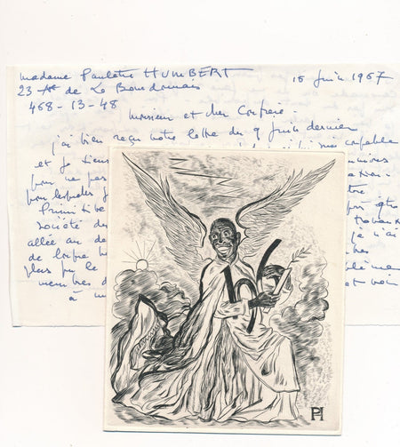 Paulette HUMBERT gravure carte voeux et lettres autographe signée