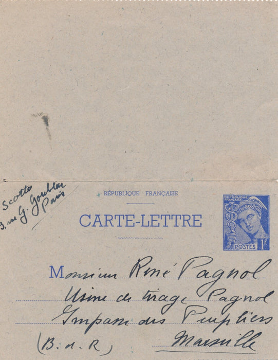 Vincent SCOTTO à René PAGNOL lettre autographe signée joie et désillusion...