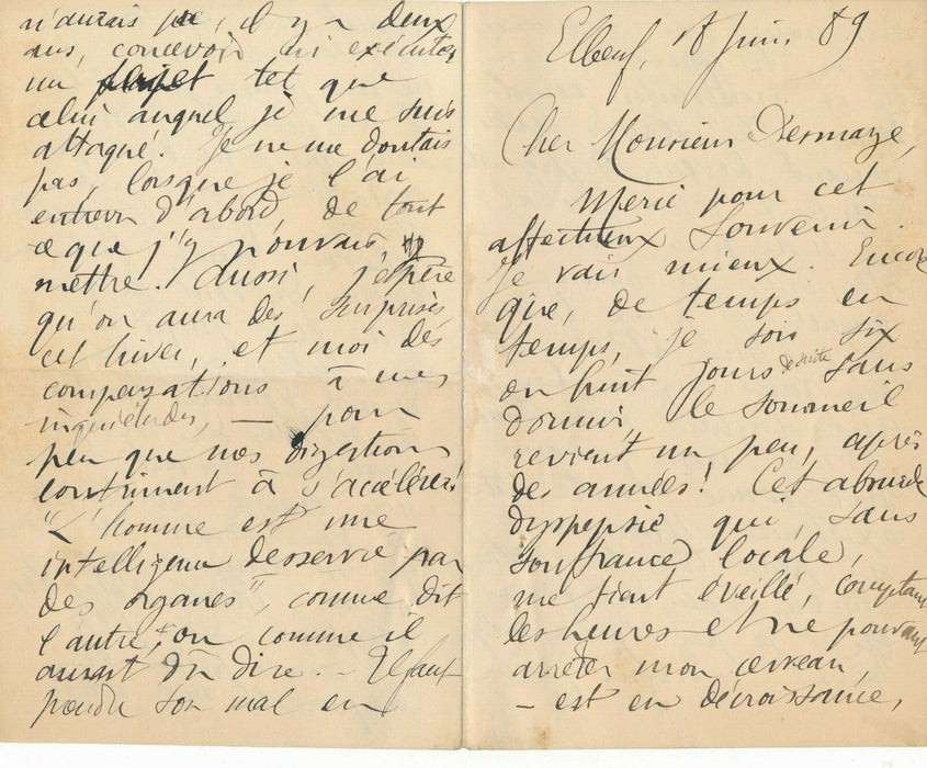 Auguste-Léon DORCHAIN Belle lettre autographe signée écriture maladie 8 pages