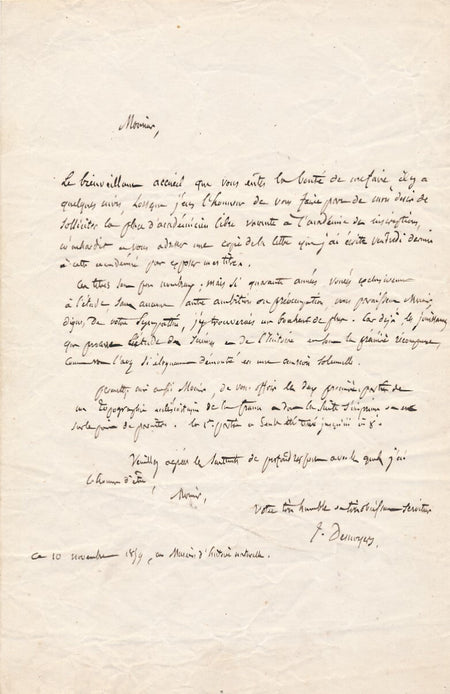 Jules DESNOYERS présente sa candidature à l’Académie lettre autographe signée