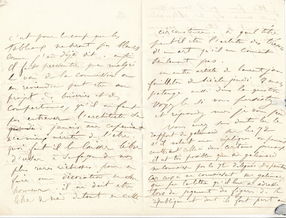 Léon RIESENER réaménagement du Louvre Lettre autographe signée Adrien DAUZATS