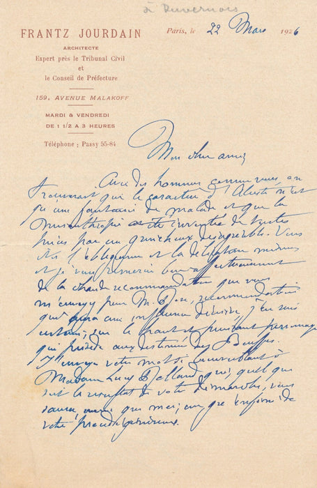 Frantz JOURDAIN à dramaturge et scénariste Henri Duvernois 4 lettres autographes