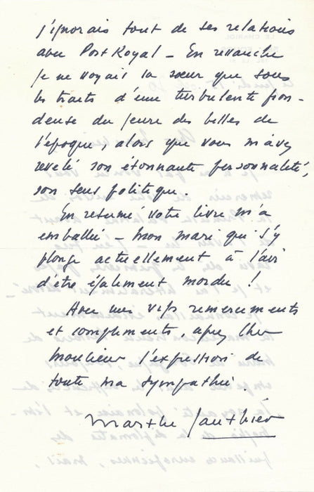 Marthe GAUTHIER carte ET lettre autographe signée : ouvrage princesse Gonzague