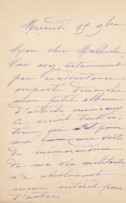 Jules ARMINGAUD compositeur 2 lettres autographes manuscrits Félicien David !