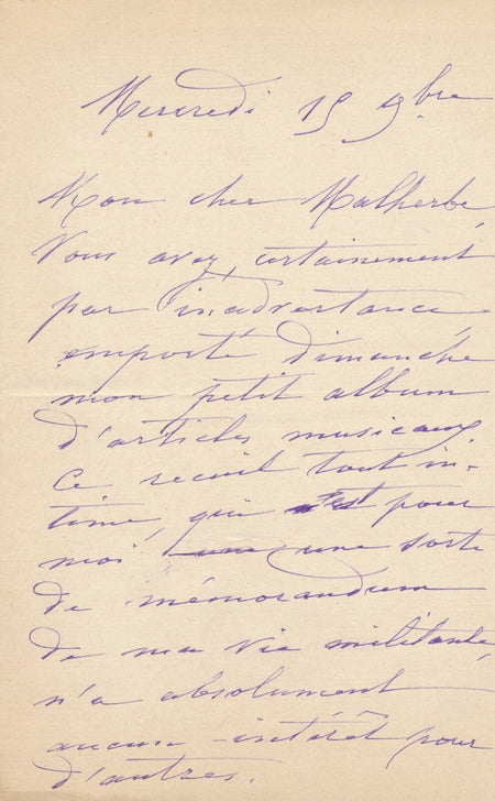 Jules ARMINGAUD compositeur 2 lettres autographes manuscrits Félicien David !