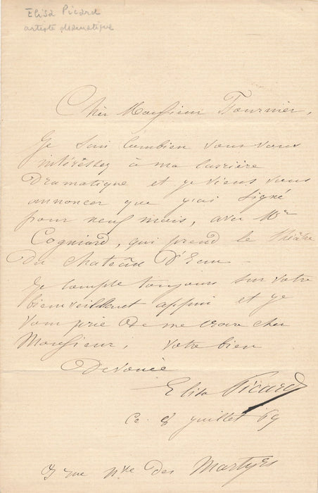 Élise PICARD 4 lettres autographes Edouard FOURNIER appui partage beau lot