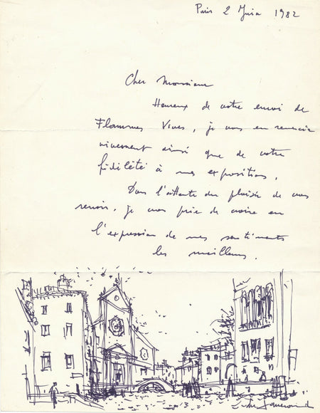 Daniel du JANERAND lettre autographe signée illustrée dessin 