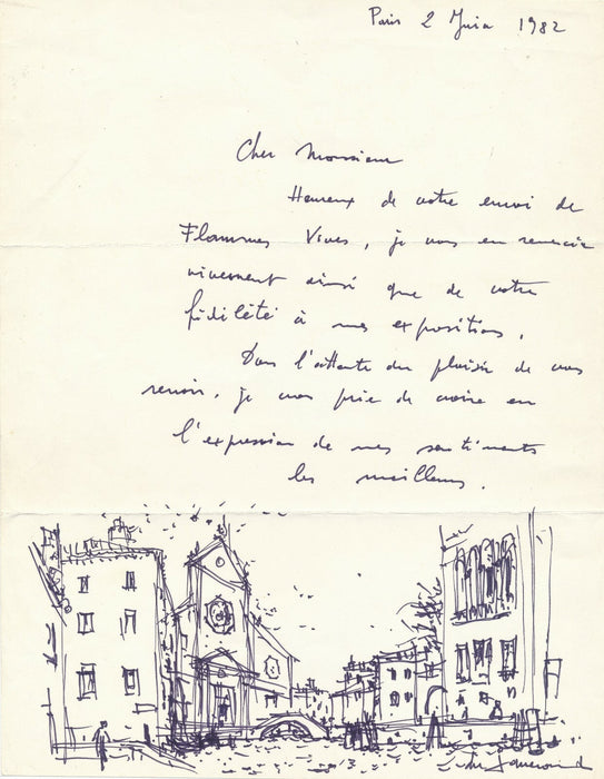 Daniel du JANERAND lettre autographe signée illustrée dessin 