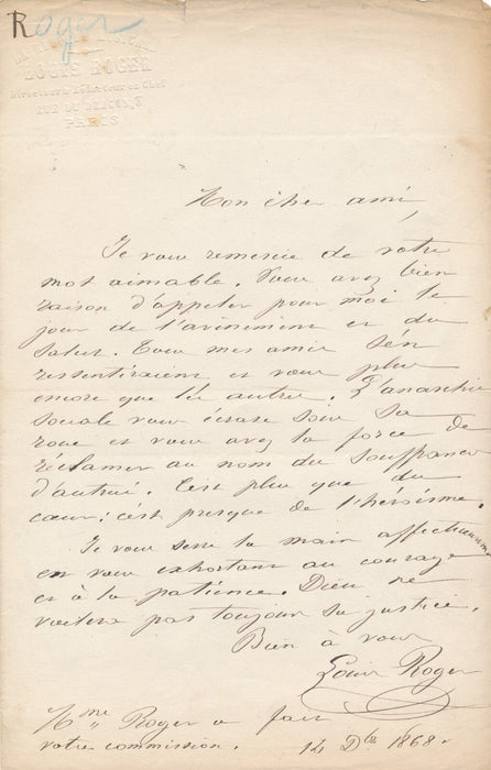 Louis Roger La Réforme musicale Galin-Paris-Chevé 2 lettres autographes signées