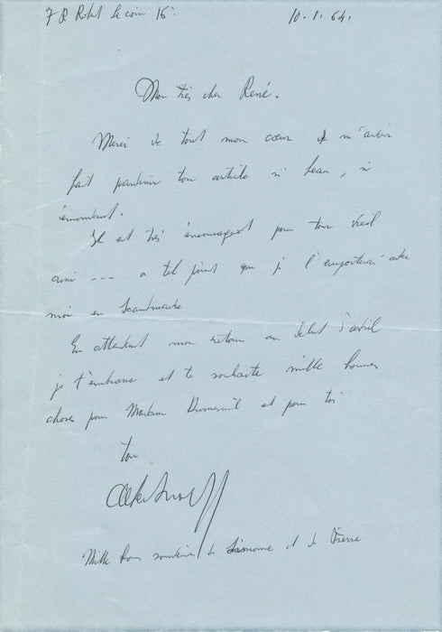 Albert WOLFF Lettre autographe signée article remerciement article