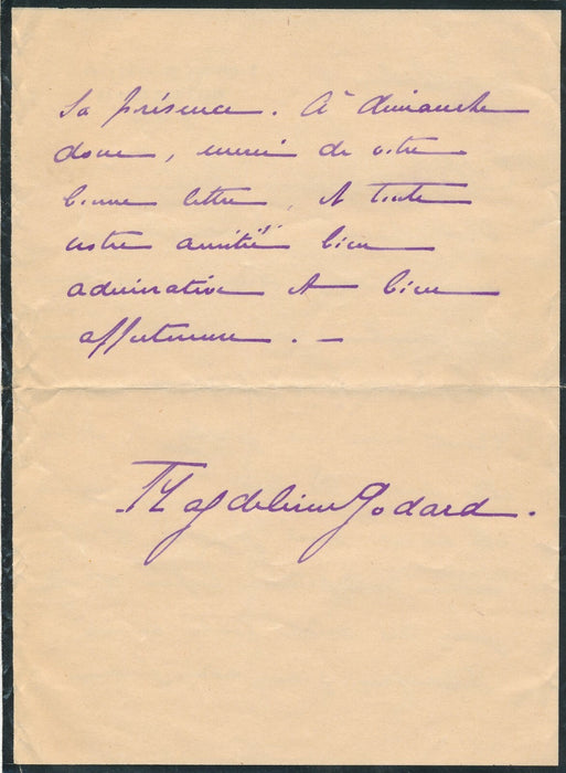 Magdeleine GODARD violoniste lettre autographe signée invitation Frédéric Febvre